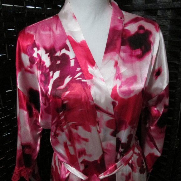 Linea Donatella Greer Satin Charmeuse Lace Trimmed Rose Robe NWT Sz S/M - Picture 4 of 7